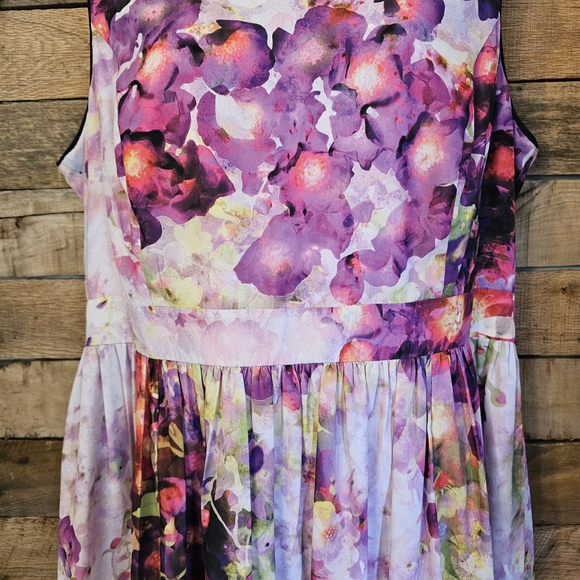 Liz Caliborne Women Sleeveless Floral Purple/pink Midi Fit/flare Dress Size 16 - Picture 5 of 12
